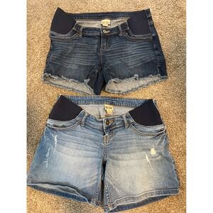Indigo Blue Maternity Denim Shorts Distressed Frayed Hem Size S/P